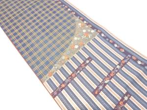 アンティーク　幾何学に花模様織り出し袋帯（材料）